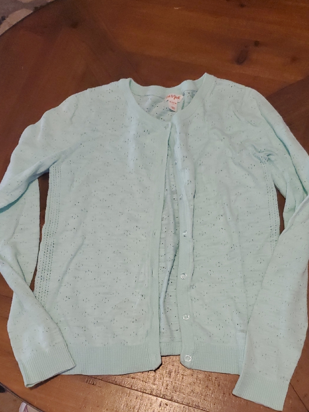 Cat & Jack Light Mint Eyelet Knit Button Cardigan